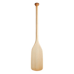 Plain, light-wood, single-bladed paddle with bulbous grip