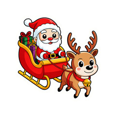 Santa is ready for takeoff! The jolly man smiles from his bright red sleigh, packed with gifts and led by a cheerful reindeer with a glowing red nose