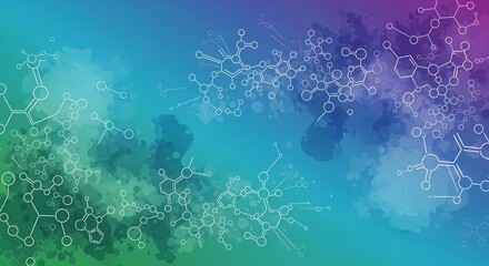 Dynamic molecular structures illustrate scientific discovery on vibrant abstract background