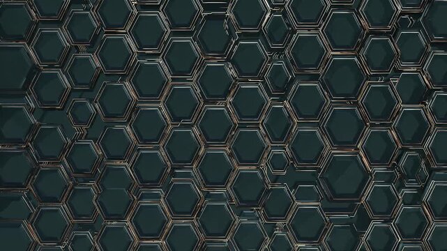 luxury 4k abstract background dark green hexagonal patterns accented elegant golden lines forming minimal looping geometric texture perfect sophisticated visuals