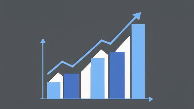 Elegant 3D business infographic animation showing blue bar charts, two line graphs, and a pie chart building in sequence on a white grid surface.