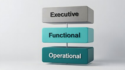 Three-Tier Business Hierarchy: Executive, Functional, and Operational Blocks Illustrating Management Levels, Structure, and Process Alignment