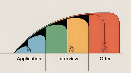 Concept illustration of the job application process, highlighting application, interview, and offer stages in a clear recruitment workflow for career planning