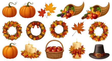 Thanksgiving autumn harvest elements transparent background cutout png
