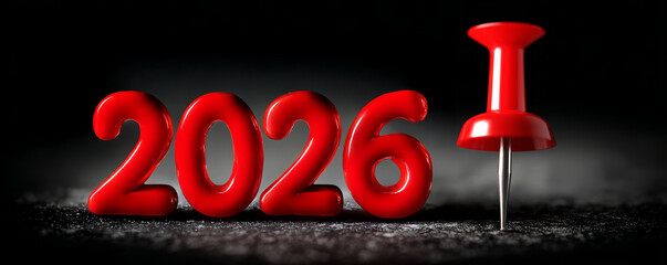 2026 red pushpin number year calendar date concept future planning pin reminder schedule event time countdown milestone goal target focus marker