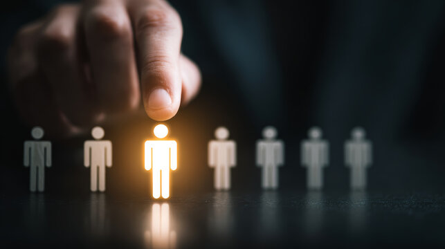 Leadership recruitment human resource talent selection choice standout glowing silhouette teamwork - Powered by Adobe