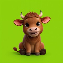 Obraz premium Smiling, happy, friendly, cheerful cartoon baby calf character.