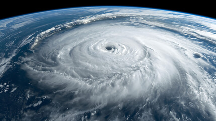 A massive swirling hurricane viewed from above