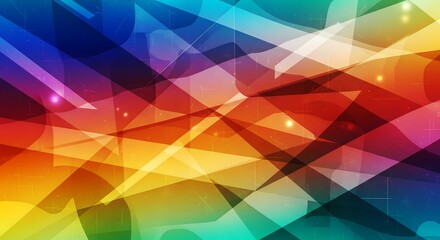 Vibrant abstract geometric background with overlapping shapes and glowing light effects