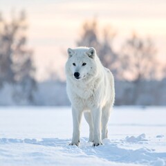 Obraz premium A majestic white predator stands in a snow-covered landscape