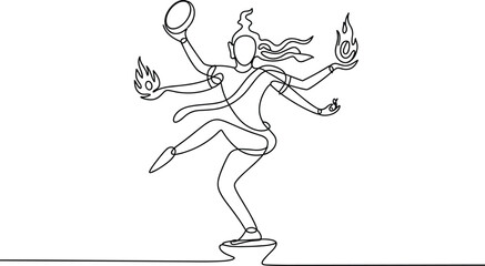 Shiva Nataraja dancing figure one line drawing Hindu