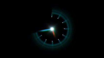 Speedometer Dial with Red and Blue Light Streaks and Lens Flare on animation Black gauge. Animated speedometer gauge, red and blue glowing streaks, lens flare effect, black background, futuristic - Powered by Adobe