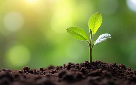 soil conceptual. small tree growing ,eco, green world and earth day and agriculture concept. High quality