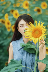 The girl in the sunflower garden