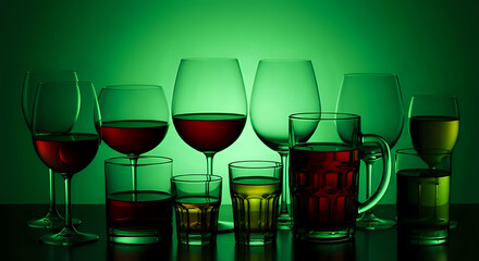 Elegant wine and spirits collection, perfect for sophisticated events or upscale bar promotions and creating a vibrant celebratory atmosphere now