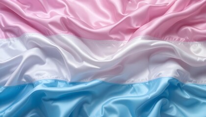 Fototapeta premium Transgender flag made of silk fabric with pink, white, and blue colors, representing transgender pride