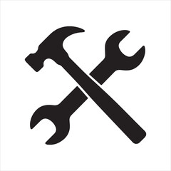  Silhouette crossed hammer and wrench repair tools vector illustration