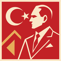 Minimalist Tribute to Atatürk with Symbolic Turkish Elements and Clean Patriotic Composition