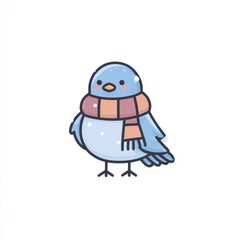 Cute Pixel Art Blue Bird Wearing a Striped Scarf on White Background