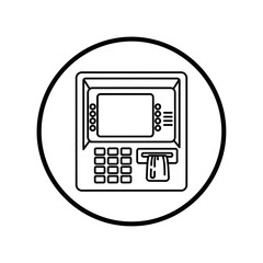 ATM Machine Line Art – Vector Illustration of Automated Teller Machine with Card Slot and Keypad