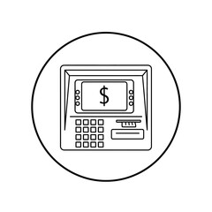 ATM Machine Line Art – Vector Illustration of Automated Teller Machine with Card Slot and Keypad