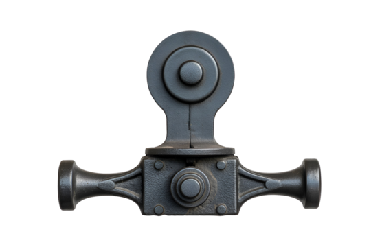 Antique cast iron hardware for a window sash lock isolated on transparent background