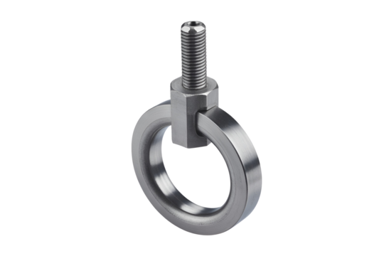 Metal lifting eye bolt with a ring isolated on transparent background