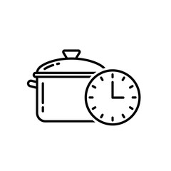 Cooking Pot with Timer Icon – Line Art Vector Illustration for Kitchen Cooking and Meal Preparation