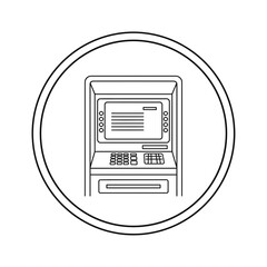 ATM Machine Line Art – Vector Illustration of Automated Teller Machine with Card Slot and Keypad