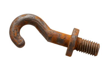 Rusty metal hook with screw thread isolated on transparent background