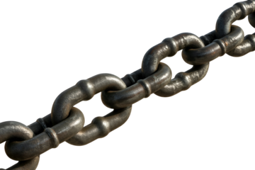 Close up of a heavy metal chain links isolated on transparent background