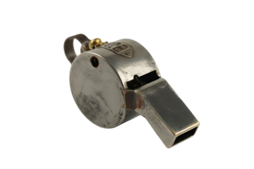 Metal referee whistle isolated on transparent background