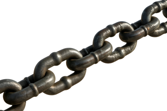 Close up of a heavy metal chain links isolated on transparent background