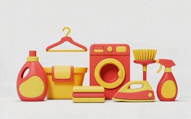 Laundry room with washing machine iron dryer and clothes illustration concept