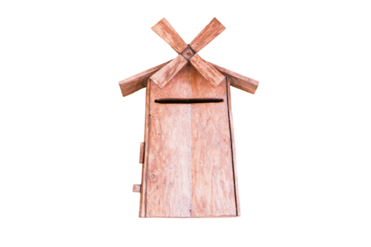 Thailand old wooden brown box mailbox vintage isolated on cutout PNG or transparent background. For receiving letters or documents sent or Send news to you. Postal box.