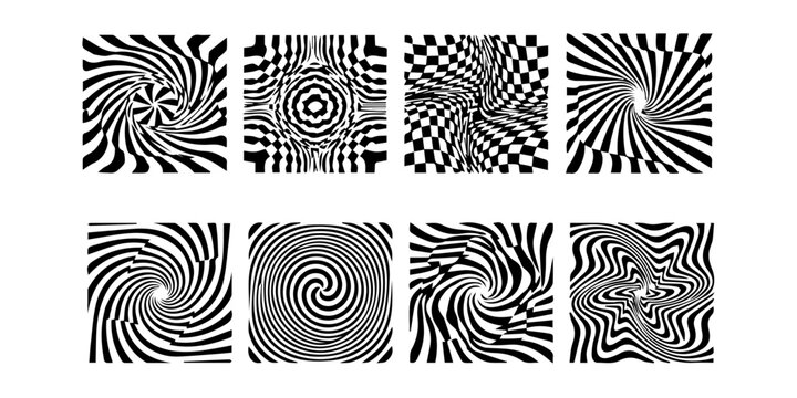 Abstract geometric optical illusion shapes with distorted checkered pattern silhouette isolated on white background isolated on transparent background