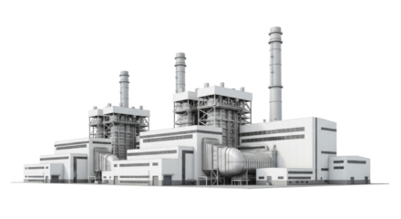 Industrial power plant building transparent background cutout png