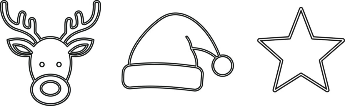 Illustration of a reindeer face, santa hat, and star, perfect for festive holiday and christmasthemed designs