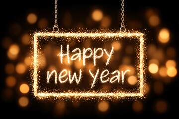 Happy new year sparkling gold sign