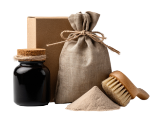 Natural cleaning products in brown packaging