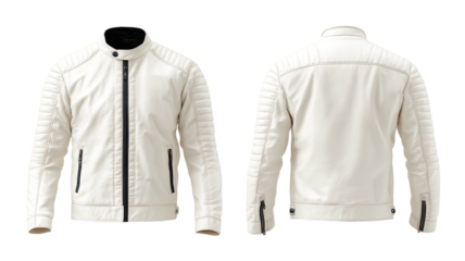 Off-white jacket front/back views; zipper, ribbed sleeves/shoulders