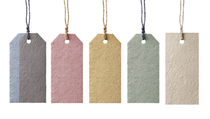 Four blank gift tags in muted pastel colors