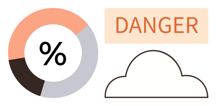 Circular chart with percentage, bold Danger text, and a simplified cloud outline. Ideal for warnings, data analysis, cybersecurity, environment, risk management, minimal design simple flat metaphor