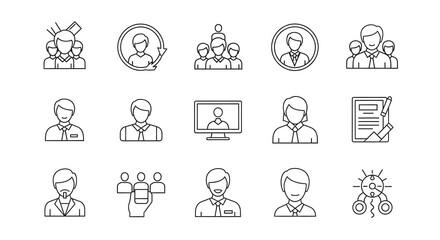 Fototapeta premium Business Icons: A collection of icons representing various business-related concepts, from teamwork and collaboration to customer service and communication.