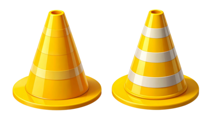  Two yellow traffic cones isolated on transparent background PNG
