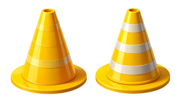  Two yellow traffic cones isolated on transparent background PNG - Powered by Adobe