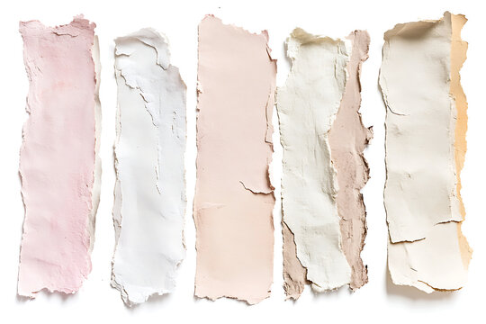 Delicate torn paper strips in soft pastel hues offer a textured abstract background for elegant design projects and creative layouts