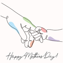 Happy Mothers Day! one line drawing. mother and child holding hands single line illustration. Mother and baby minimalist line art