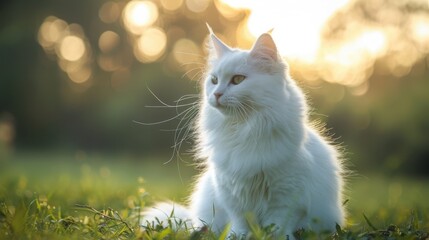 Obraz premium white fat cat sitting