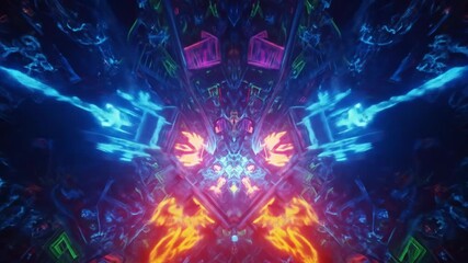 Abstract glowing fractal explosion with geometric neon detail - Powered by Adobe